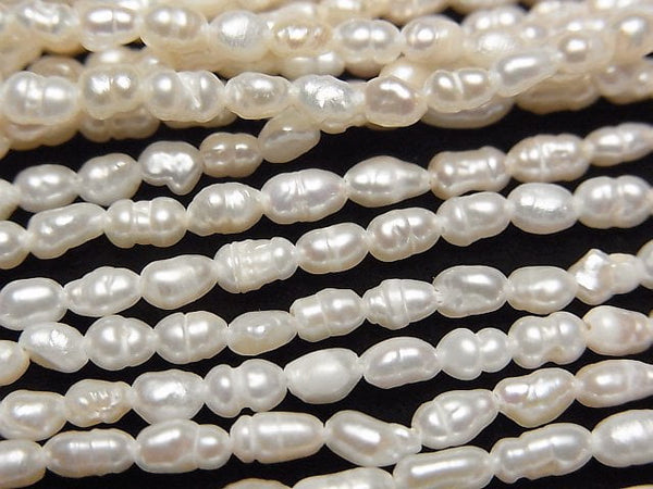 [Video]Fresh Water Pearl Keshi Pearl AA Rice 4x2.5x2.5mm White 1strand beads (aprx.14inch/34cm)