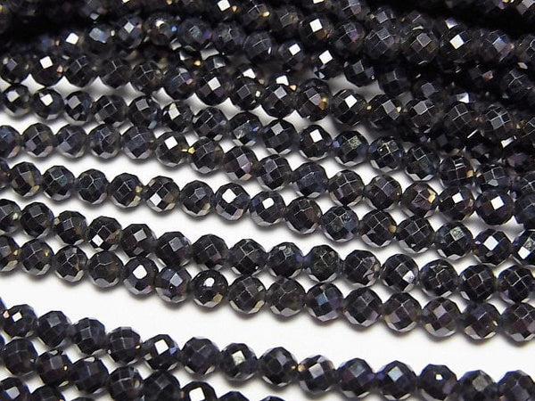 [Video] High Quality! Black Spinel AAA Faceted Round 3mm coating 1strand beads (aprx.15inch/37cm)