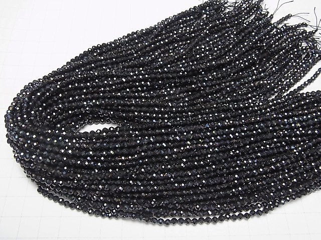 [Video] High Quality! Black Spinel AAA Faceted Round 3mm coating 1strand beads (aprx.15inch/37cm)