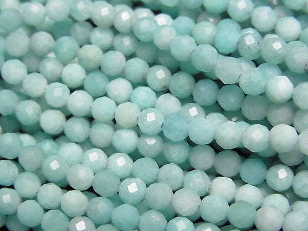 [Video] High Quality! Peruvian Amazonite AA Faceted Round 3mm 1strand beads (aprx.15inch/37cm)