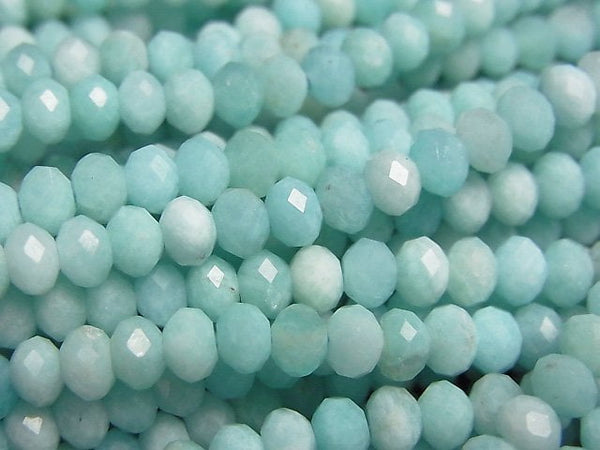 [Video] High Quality! Peruvian Amazonite AA Faceted Button Roundel 4x4x3 1strand beads (aprx.15inch/37cm)