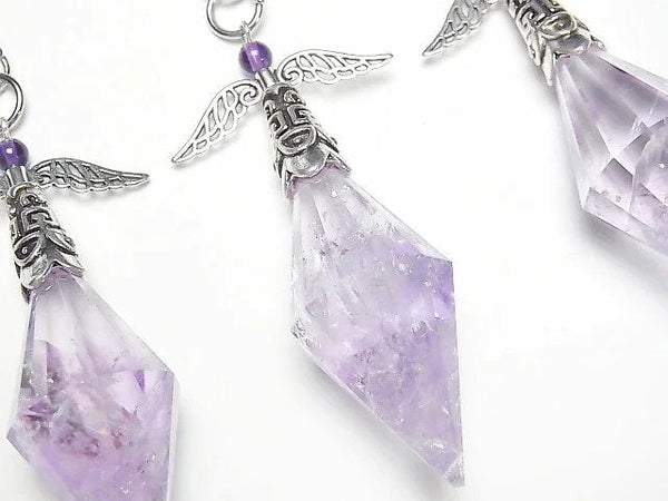 [Video]Amethyst AA++ Pendulum 65x19x19mm with chain silver color 1pc