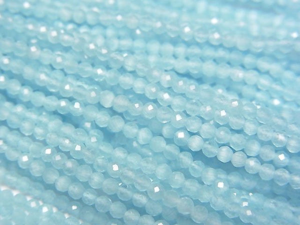 [Video] High Quality! Light blue color Jade Faceted Round 2mm 1strand beads (aprx.12inch/29cm)