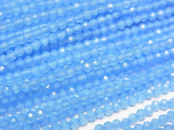 [Video]High Quality! Blue color Jade Faceted Round 2mm 1strand beads (aprx.12inch/30cm)