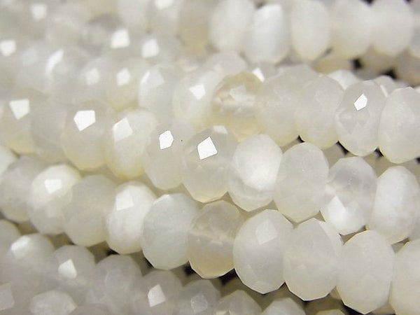 [Video] High Quality! White Moonstone AA++ Faceted Button Roundel 7x7x4mm half or 1strand beads (aprx.15inch/38cm)