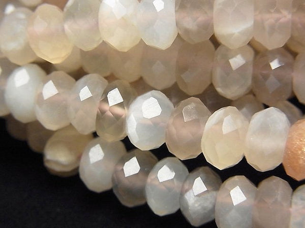 [Video] High Quality! Multi color Moonstone AA++ Faceted Button Roundel 7x7x4mm half or 1strand beads (aprx.15inch/38cm)