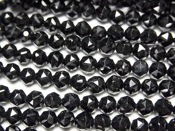 [Video] High Quality! Black Tourmaline AAA- Star Faceted Round 4mm 1strand beads (aprx.15inch/37cm)