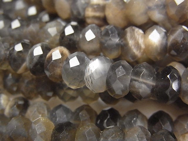 [Video]High Quality! Silver & Golden Sheen Gray Moonstone AA++ Faceted Button Roundel 8x8x4mm half or 1strand beads (aprx.15inch/38cm)