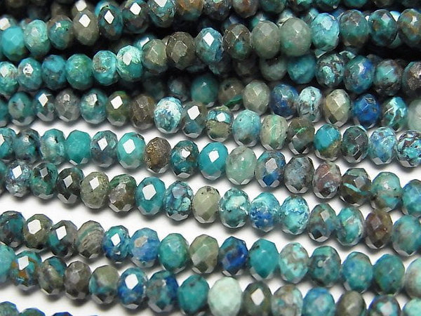 [Video] High Quality! Congo Chrysocolla (Shattakite Blue) AA++ Faceted Button Roundel 4x4x3mm 1strand beads (aprx.15inch/37cm)