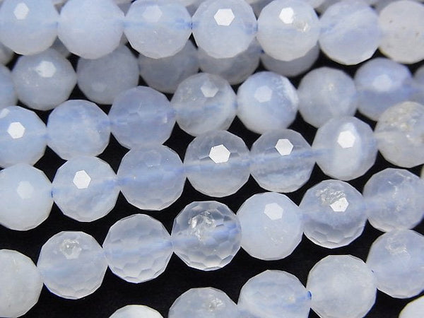 [Video]High Quality! Natural color Blue Chalcedony AA++ 128Faceted Round 6mm half or 1strand beads (aprx.15inch/36cm)