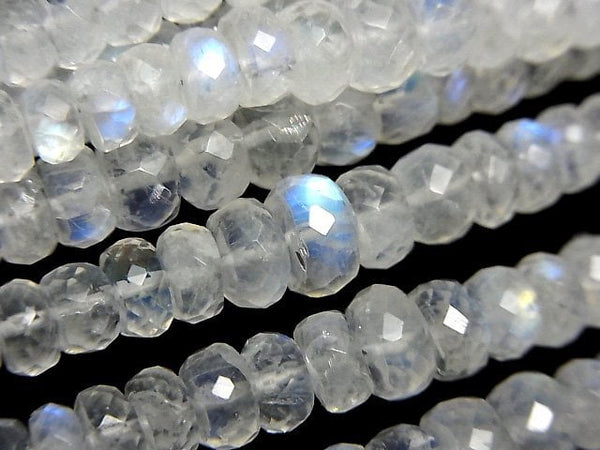 [Video]High Quality! Rainbow Moonstone AAA- Faceted Button Roundel half or 1strand beads (aprx.7inch/18cm)