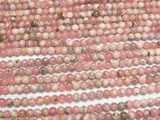 [Video] Argentina Rhodochrosite AA Round 4mm 1strand beads (aprx.15inch/37cm)