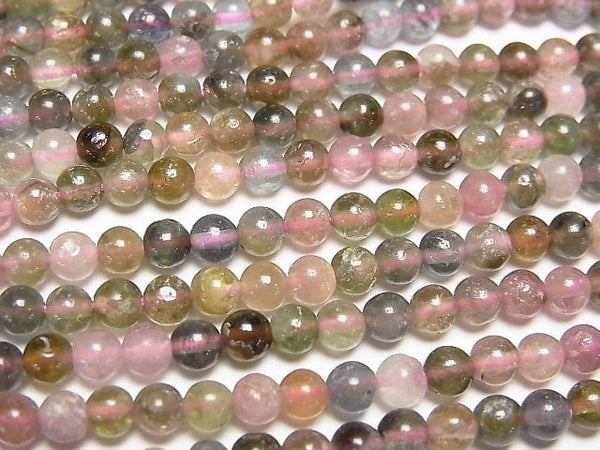 [Video] Multi color Tourmaline AA Round 4mm 1strand beads (aprx.15inch/37cm)