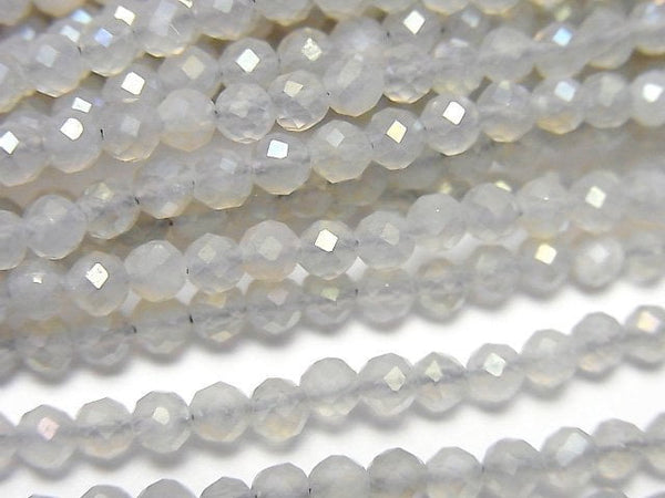 [Video] High Quality! Gray Moonstone AAA- Faceted Round 3mm AB coating 1strand beads (aprx.15inch/36cm)