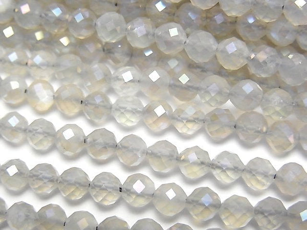 [Video] High Quality! Gray Moonstone AAA- Faceted Round 4mm AB coating 1strand beads (aprx.15inch/36cm)