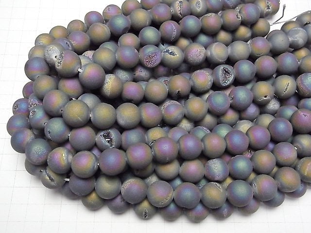 [Video]Druzy Agate Round 14mm Matte Rainbow 1strand beads (aprx.15inch/37cm)