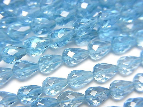 [Video]High Quality Swiss Blue Topaz AAA Vertical Hole Faceted Drop 6x6x4mm 1/4-1strand beads (aprx.9inch/23cm)