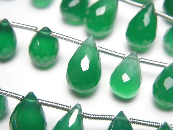 [Video]High Quality Green Onyx AAA Drop Faceted Briolette half or 1strand (18pcs)