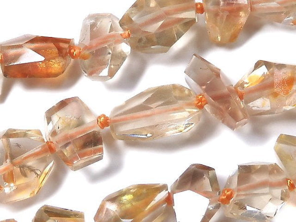 [Video][One of a kind] High Quality Oregon Sunstone AAA Faceted Nugget 1strand beads (aprx.17inch/42cm) NO.18