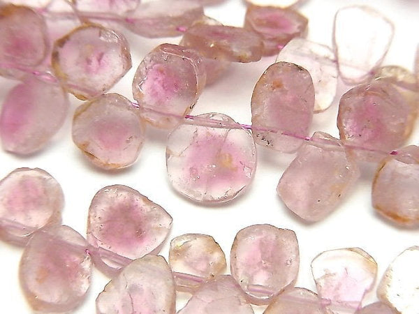 [Video] Bi-color Pink Tourmaline AA++ Rough Slice Faceted half or 1strand beads (aprx.7inch/18cm)