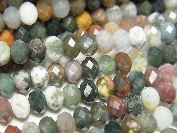 [Video] High Quality! Indian Agate Faceted Button Roundel 5x5x3.5mm 1strand beads (aprx.15inch/37cm)