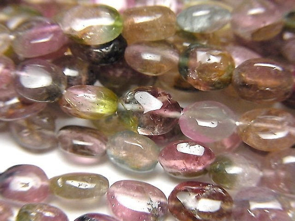 [Video]High Quality Bi-color Tourmaline AA++ Oval -Flat Nugget half or 1strand beads (aprx.15inch/38cm)