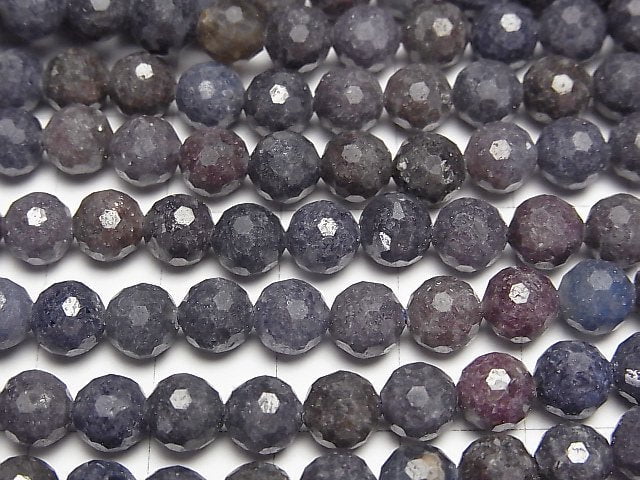 [Video] High Quality! Madagascar Sapphire AA+ 128Faceted Round 6mm half or 1strand beads (aprx.15inch/36cm)