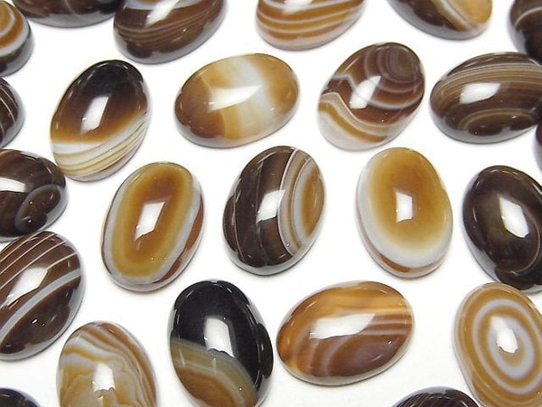 [Video] Brown Striped Agate AAA Oval Cabochon 14x10mm 3pcs