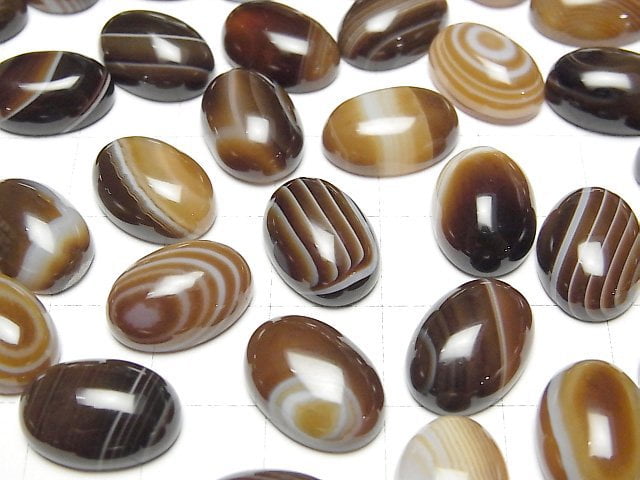 [Video] Brown Striped Agate AAA Oval Cabochon 14x10mm 3pcs