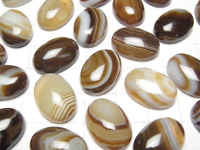[Video] Brown Striped Agate AAA Oval Cabochon 18x13mm 3pcs