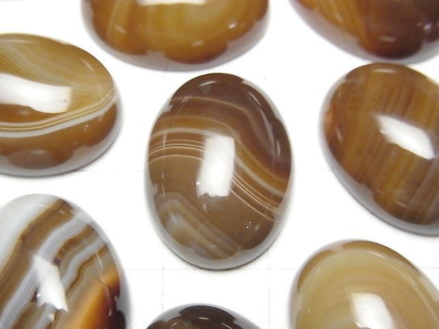 [Video] Brown Striped Agate AAA Oval Cabochon 20x15mm 2pcs