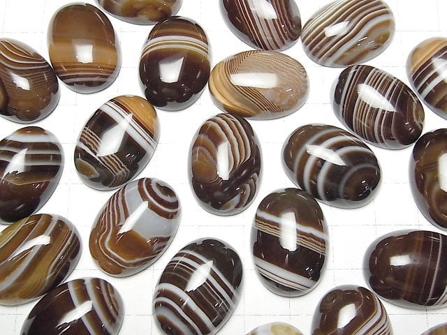 [Video] Brown Striped Agate AAA Oval Cabochon 25x18mm 2pcs