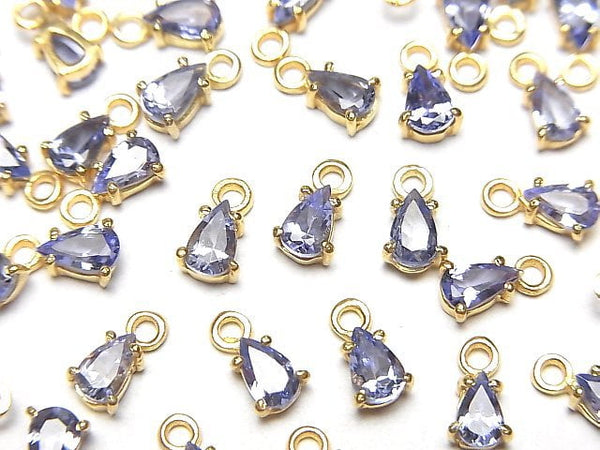 [Video]High Quality Tanzanite AAA- Bezel Setting Pear shape Faceted 5x3mm 18KGP 1pc