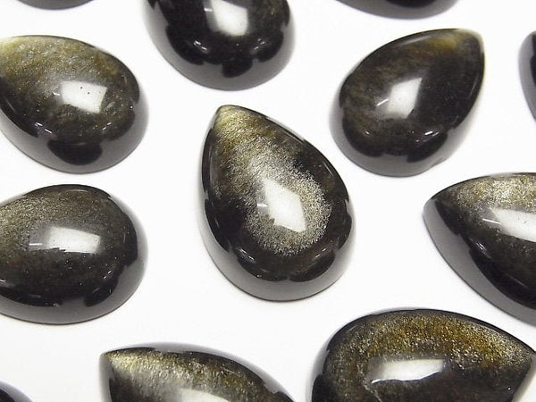 [Video] Golden Obsidian AAA Pear shape Cabochon 26x18mm 1pc