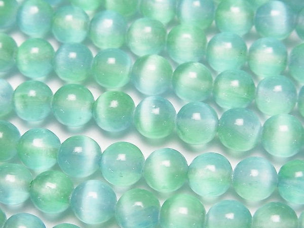 [Video] Selenite (Gypsum) Round 6mm [Blue x Green] 1strand beads (aprx.15inch/37cm)