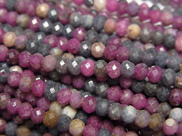 [Video] High Quality! Ruby & Sapphire AA+ Faceted Button Roundel 4x4x3mm half or 1strand beads (aprx.15inch/37cm)