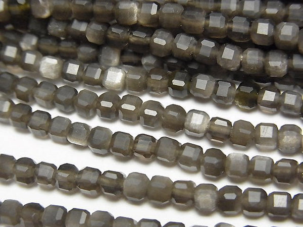 [Video] High Quality! Silver Obsidian AAA- Cube Shape 3x3x3mm 1strand beads (aprx.15inch/36cm)