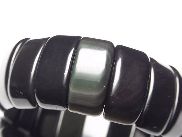 [Video] Mexican Black Obsidian AAA 2 Hole Rectangle 25x12x7mm Bracelet