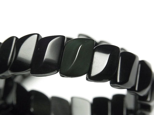 [Video] Mexican Black Obsidian AAA- Two Hole Leaf 14x10x7mm Bracelet