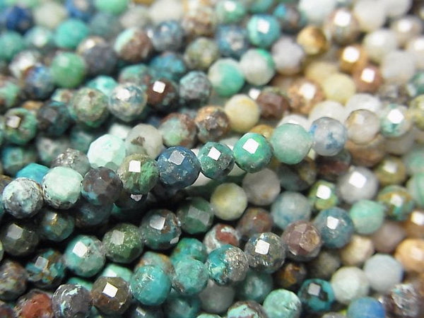 [Video] High Quality! Chrysocolla AA++ Faceted Round 3mm Color Gradation 1strand beads (aprx.15inch/36cm)