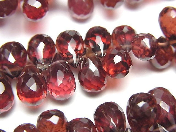 [Video]High Quality Mozambique Garnet AAA Drop Faceted Briolette half or 1strand beads (aprx.6inch/16cm)