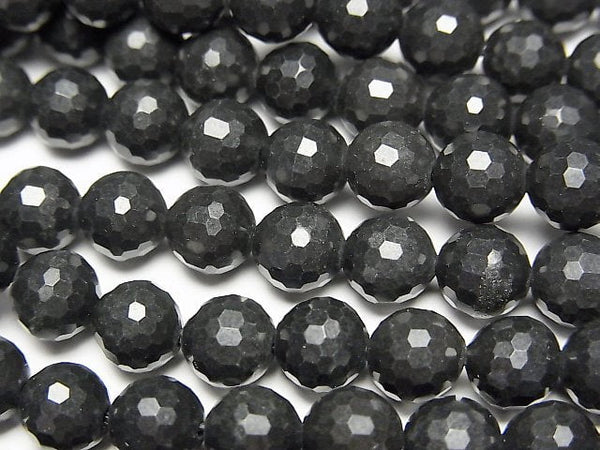 [Video] High Quality! Russian Shungite AAA 128Faceted Round 6mm 1strand beads (aprx.14inch/35cm)