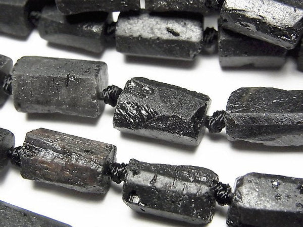 [Video]Black Tourmaline Rough Tube -Faceted Nugget 1strand beads (aprx.15inch/38cm)