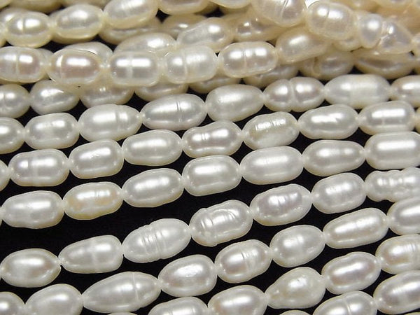 [Video]Fresh Water Pearl AA Rice 5x4x4mm White 1strand beads (aprx.14inch/34cm)