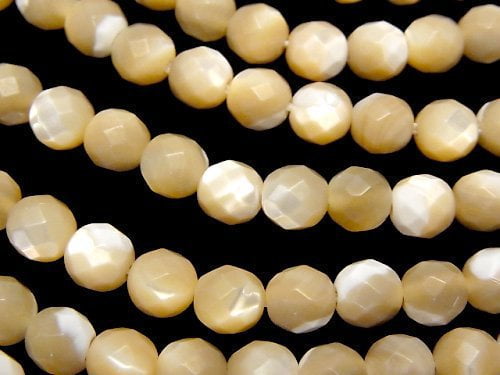 Mother of Pearl MOP Beige 64Faceted Round 6mm 1strand beads (aprx.15inch/38cm)