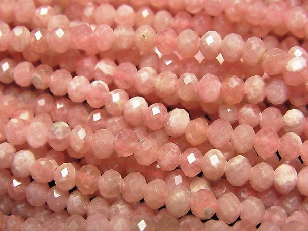 [Video] High Quality! Argentina Rhodochrosite AA++ Faceted Button Roundel 4x4x3mm half or 1strand beads (aprx.15inch/37cm)