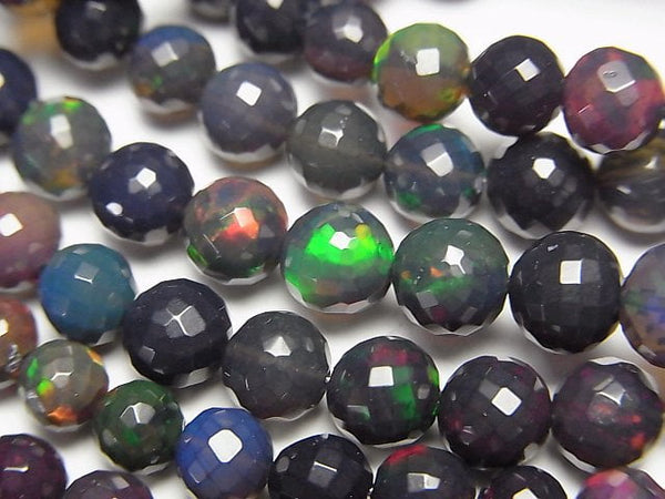 [Video]High Quality Ethiopian Black Opal AAA Faceted Round 3-8mm half or 1strand beads (aprx.15inch/38cm)
