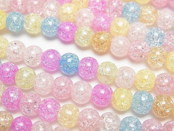 Multicolor Cracked Crystal Round 6mm Pastel 1strand beads (aprx.15inch/36cm)
