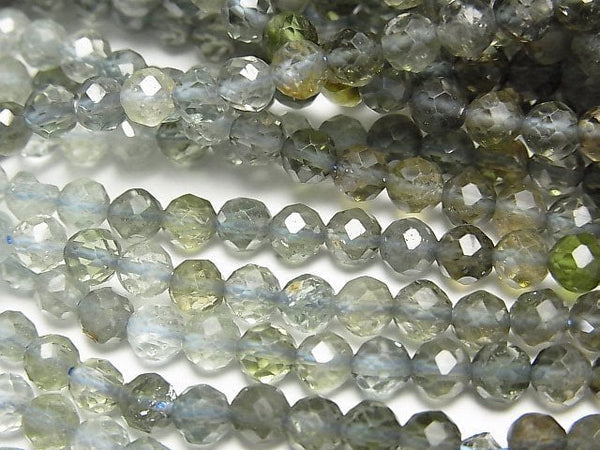 [Video] High Quality! Moss Green-Blue Tourmaline AA+ Faceted Round 4mm 1strand beads (aprx.15inch/37cm)