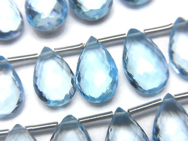 [Video] MicroCut High Quality Sky Blue Topaz AAA Pear shape Faceted Briolette half or 1strand (8pcs )